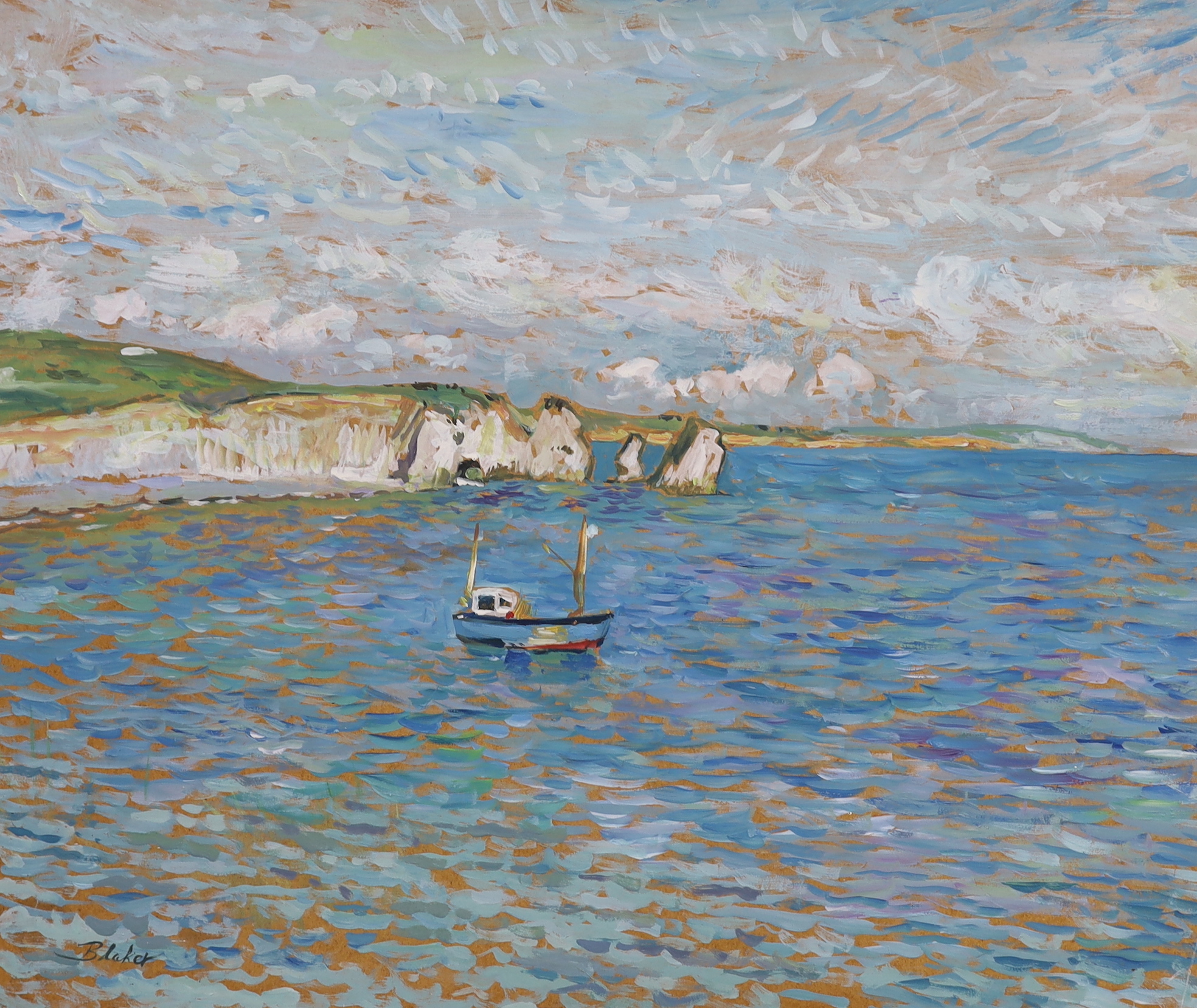 Michael John Blaker (1928-2018), three oils on board, Coastal and beach landscapes, signed, 51 x 61cm, unframed